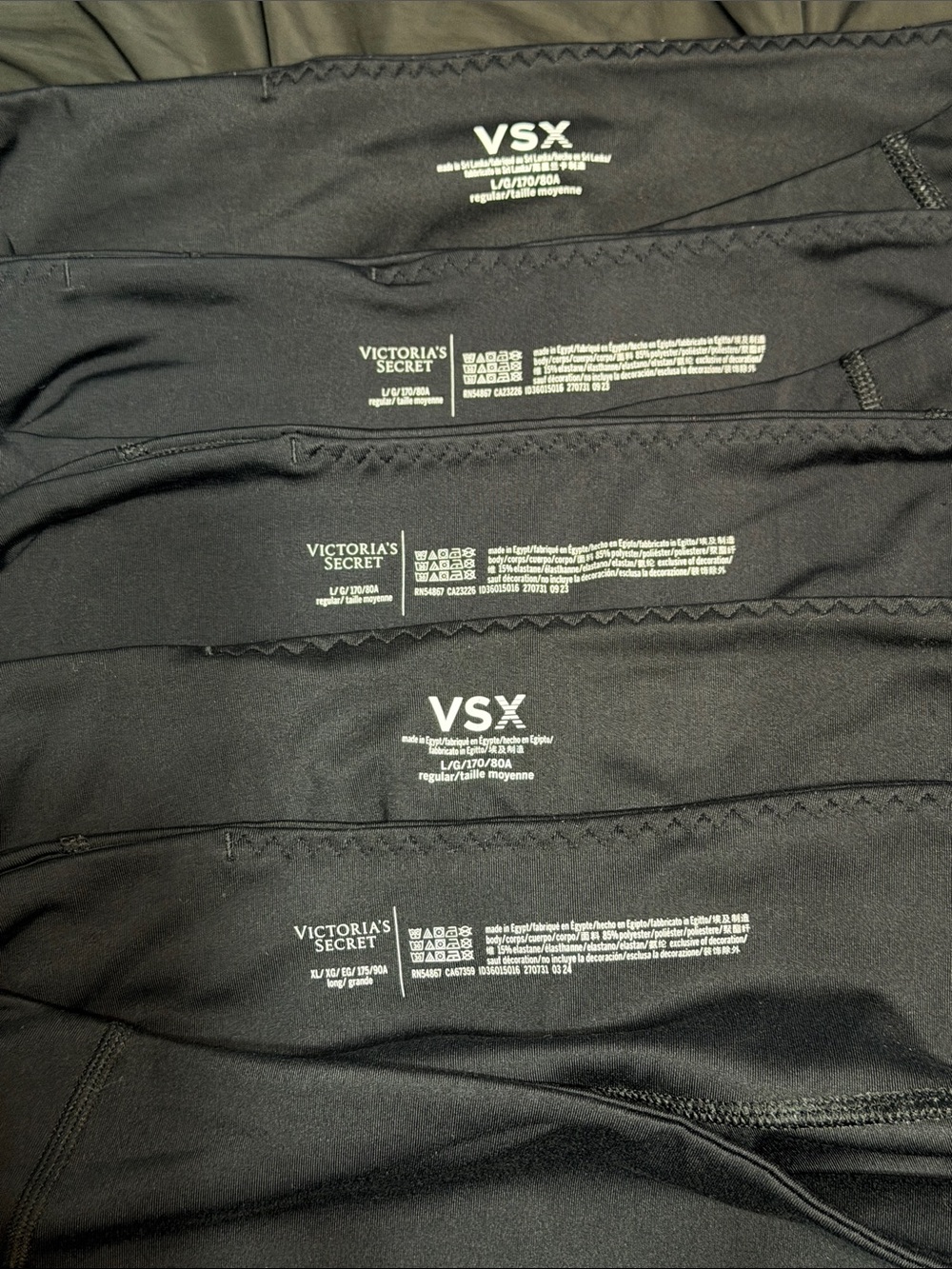 You get 5 pairs Victoria's Secret Black VSX Performance Leggings Pack